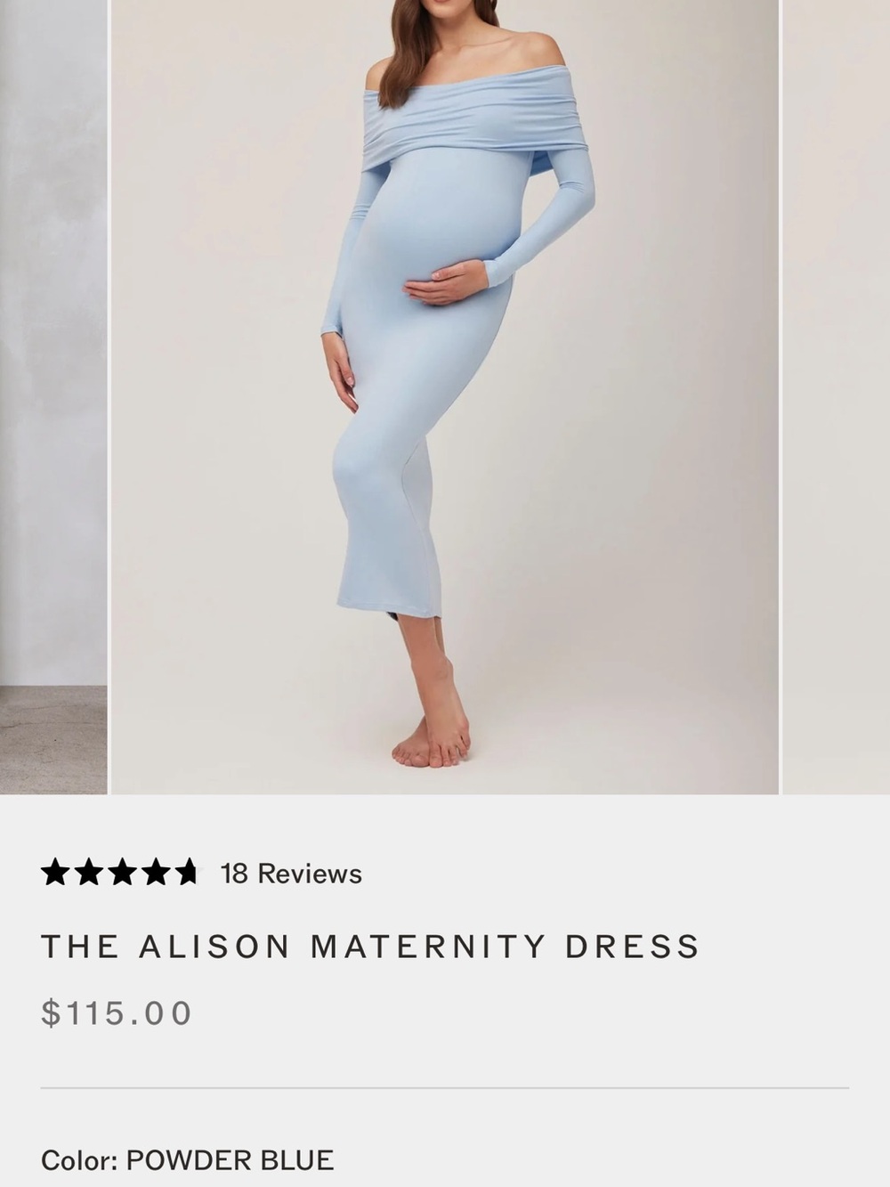 The Alison Maternity Dress - Powder Blue Off-Shoulder